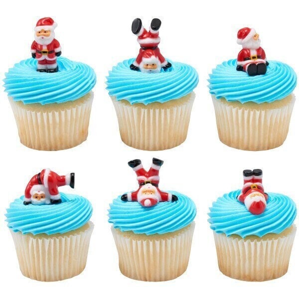 Tumbling Santas / Holiday Santas / Funny Santa  Cupcake Toppers / Christmas 2023 / 6 Assorted Santas / Santa Cake Supplies / Comical Party