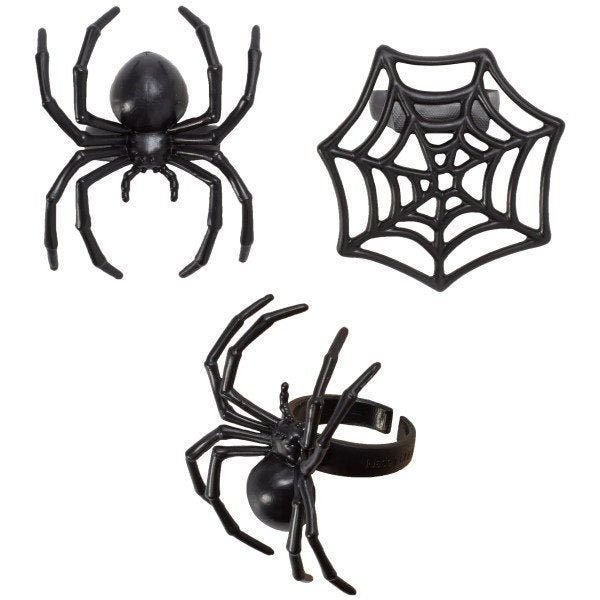 Spiders and Web Toppers / Spiders Rings / Halloween Spiders and Web Cupcakes / Ghoulish Spider and Web (Set of 12 )