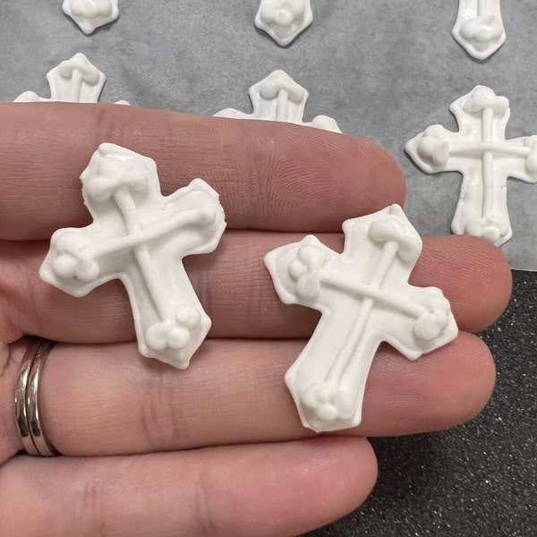 White Icing Cross, (12) Edible Crosses, First Communion Toppers, Christening Icing Crosses,  Baptism Cupcakes, Religious Royal Icing Toppers