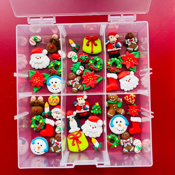 It’s Christmas Time Royal Icing Pieces Case/ Christmas Icing Toppers/ Royal Icing Minis / Edible Holiday Toppers / Gingerbread House Decos /