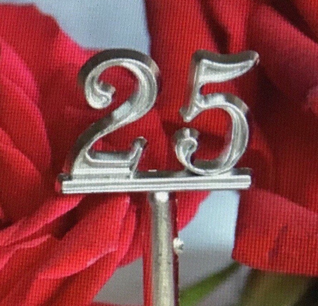 25th Metallic Picks / 25th Anniversary Cupcake Toppers / Silver