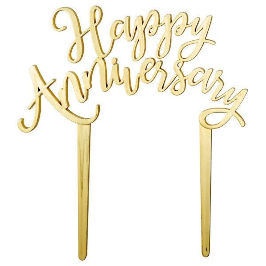 Happy Anniversary Topper / Silver Happy Anniversary Cake Topper Pick ...