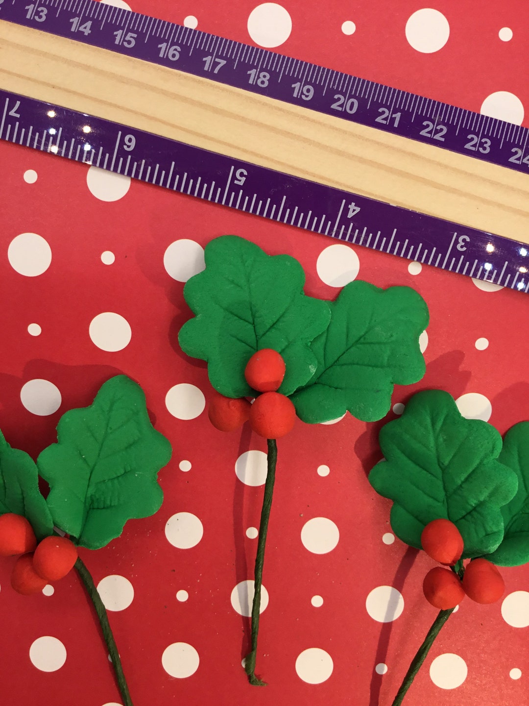 Gum Paste Holly Leaves / Holly Leaves on Wire / Christmas Gum Etsy
