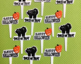 Halloween Assorted Sign Picks / Happy Halloween and Trick or Treat Cupcake Signs / Happy Halloween Pumpkin Pick /