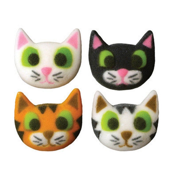 Edible Cat Sugar Pieces / Icing Pieces / Kitty Cat Sugar Pieces / Cat Cupcake Toppers / Cat Cake Toppers (Pack of 8)