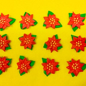 Poinsettias / 12 Icing Poinsettias / Red Edible Icing Poinsettias / Poinsettia Cupcake Toppers / Gingerbread decorations image 1