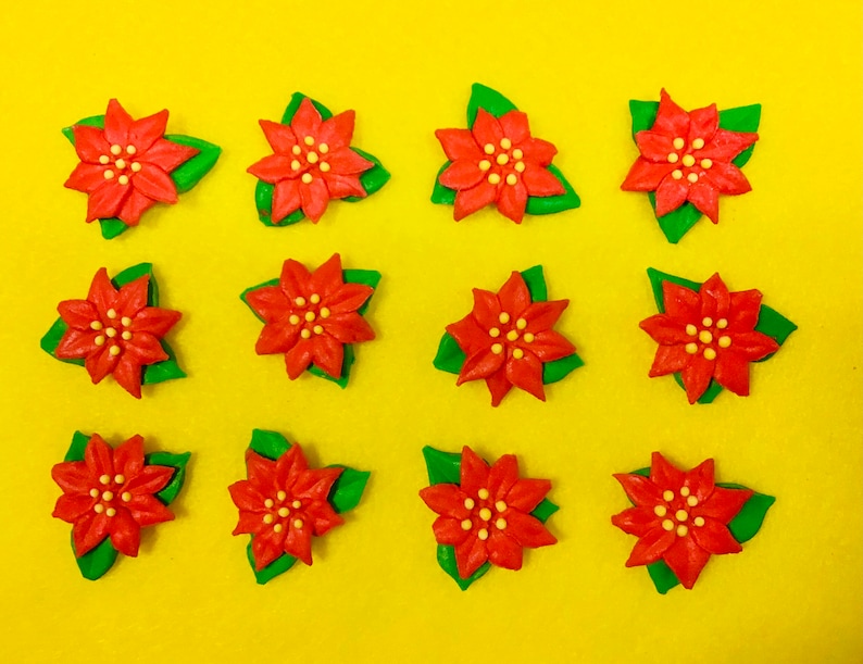 Poinsettias / 12 Icing Poinsettias / Red Edible Icing Poinsettias / Poinsettia Cupcake Toppers / Gingerbread decorations image 1