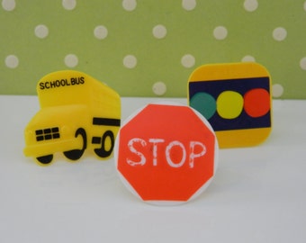School Bus Transportaion Cupcake Rings / Decorations (Pack of 12)