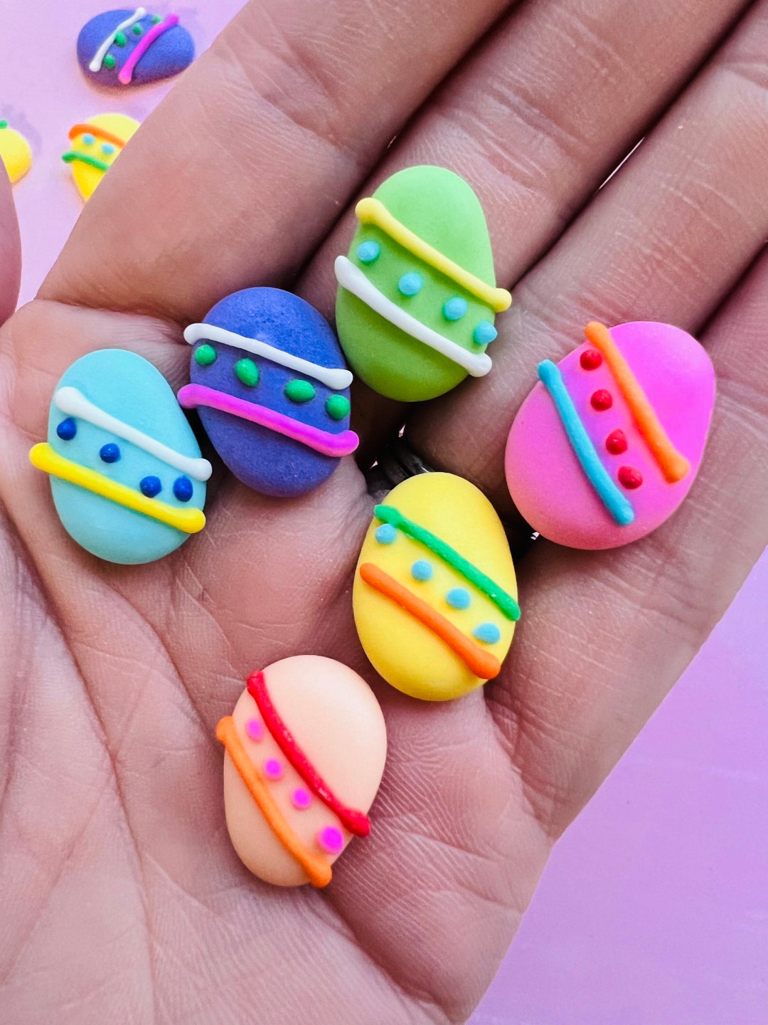 Royal Icing Mini Easter Egg Decos / 24 Assorted Edible Easter Egg