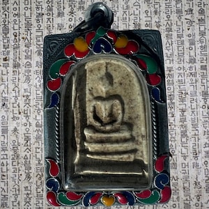 Phra Somdej Amulet Pendant in Ornate Enamelled Case | Thai Buddha Talisman | Metta-Blessed™