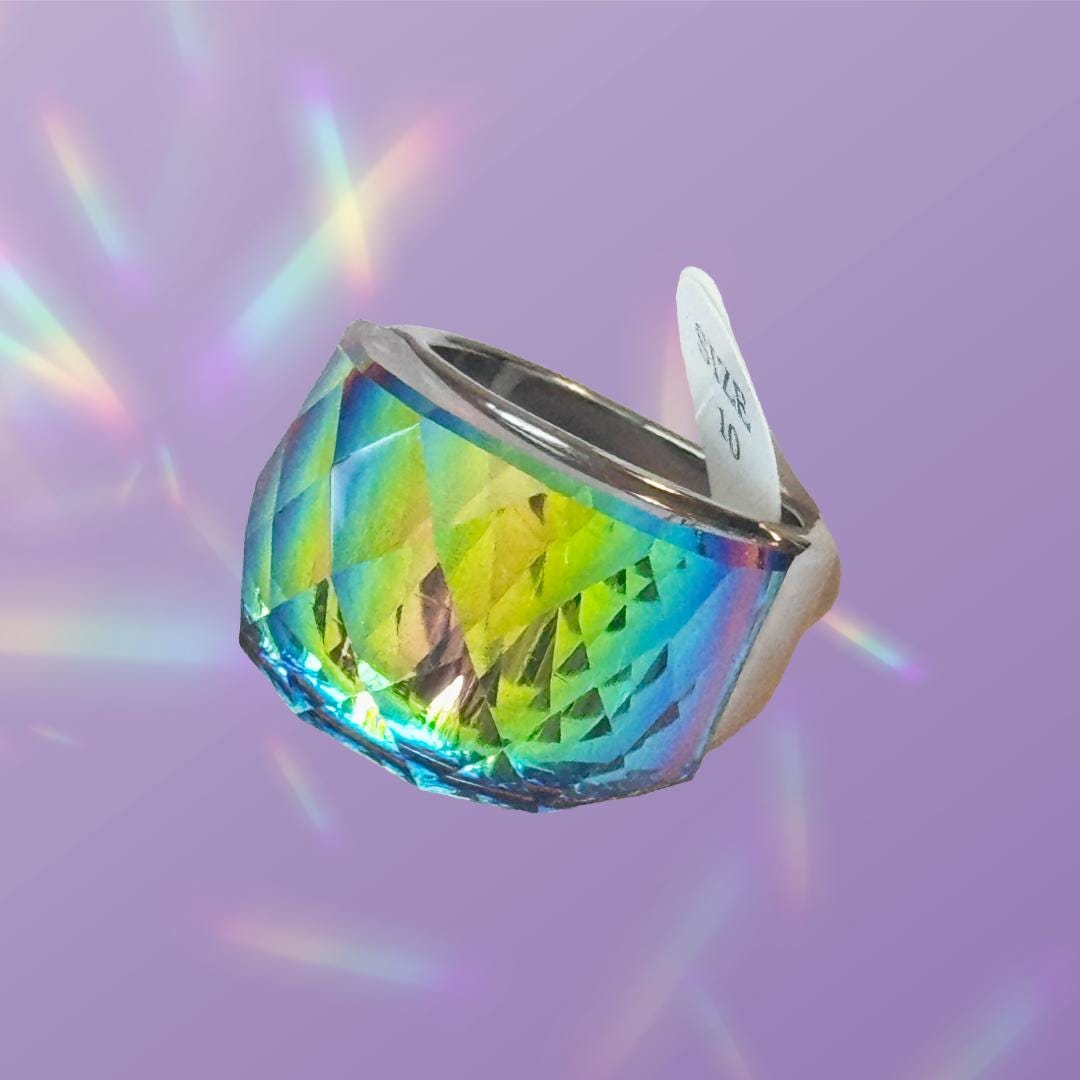Anello Donna In Argento Sterling Con Aurora Boreale Rosa Taglio Tondo – Misure 6-10, Nuovo - Foto 3