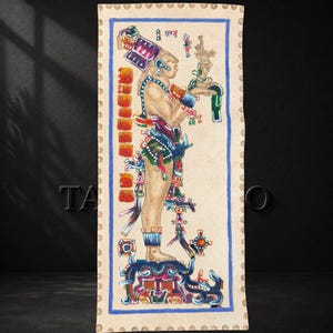Maya Codex Artwork on Leather - Chan Balam (c.1980) | Hand Embossed | Indigenous Ceremonial Folk Art | Collectible Wall Art | Metta-Blessed™