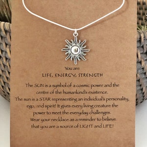 Kette mit Botschaft/Boho Kette/Personalisierte Kette/ein sinnvolles Geschenk für Sie/Geschenk für Frauen/Power Kette/Sonnenenergie/Silber Kette