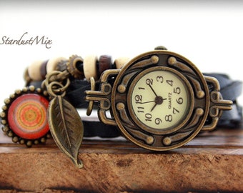 Montre femmes bracelet en cuir, cadeau pour elle, montres femmes, montre dames, montre-bracelet femmes, montre boho, montre vintage, montres