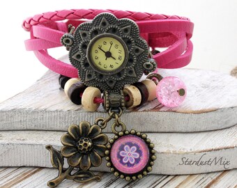 La pulsera de cuero de la mujeres, regalo para ella, relojes de las mujeres, reloj de señoras, reloj del boho, reloj de la vendimia, relojes