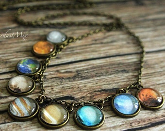 Necklace vintage boho style chain The Solar System Planets boho necklace nature necklace solar system necklace boho jewelry handmade jewelry