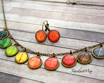 Ketting vintage ketting retro ketting boho ketting romantische ketting ketting ketting "Vier seizoenen laat" herfst bladeren ketting natuur