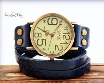 Wrap Leather Watch, Boho Steampunk Style, Gift for Her
