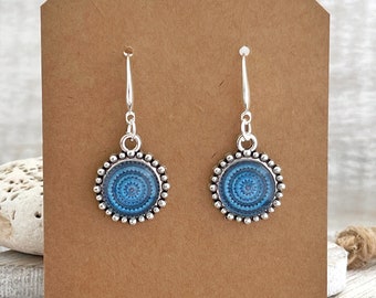 Oorbellen voor vrouwen cadeau voor haar/Gift voor vrouwen handgemaakte sieraden/Sterling zilveren denim blauwe boho oorbellen/bengelen drop oorbellen