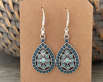 Boucles d'oreilles/boucles d'oreilles en argent et pierres bleues/boucles d'oreilles bohème/boucles d'oreilles pendantes/boucles d'oreilles bohème/boucles d'oreilles pendantes/boucles d'oreilles longues pour femme