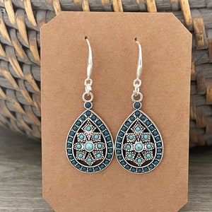 Earrings/silver and blue stones earrings/boho earrings/dangle earrings/bohemian earrings/drop earrings/long earrings for women