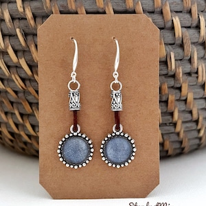 Kolczyki/srebrne i vintage skórzane niebieskie kolczyki jeansowe/kolczyki boho/kolczyki wiszące boho/delikatne kolczyki/etniczne kolczyki dla kobiet zdjęcie 1