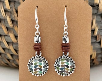 Earrings/silver and leather blue leaves earrings/long boho earrings for women/dangle earrings/bohemian earrings/dainty Earrings