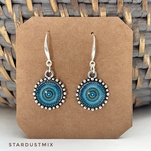 Earrings for women gift for her/Handmade jewelry/Sterling silver minimalist boho earrings/dangle drop earrings/bohemian earrings Moroccan Blue