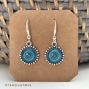 Handmade earrings gift for her/Handmade jewelry gifts for women/Blue Silver drop earrings dangle/Statement earrings Christmas gift for mom