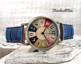 Watches for women with multicolour rainbow pattern, UK stock, quirky boho and hippie watch, Christmas gift for her, gift for women,LGBT gift