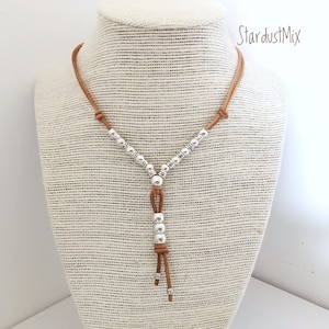 Leather and silver beads Necklace with sliding knots/ethnic boho necklace/Boho jewelry/summer necklace/gift for women/gift for her/bohemian