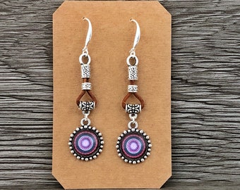 Long purple earrings for women gift for her/leather and silver ethnic earrings/boho dangle earrings/handmade jewelry gift for women