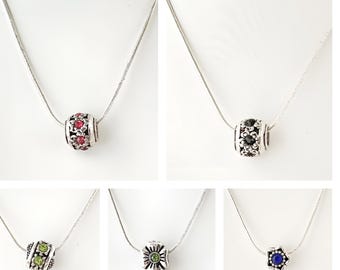 Crystal Spacer Bead Necklace, 925 Sterling Silver Snake Chain, Gift for Her