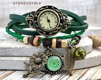 Montre femmes bracelet en cuir, cadeau pour elle, montres femmes, montre dames, montre-bracelet femmes, montre boho, montre vintage, montres