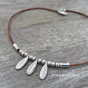 Necklace with Leather and antique silver beads and pendants/boho ethnic beaded necklace/handmade jewelry/Mother’s Day gifts for her