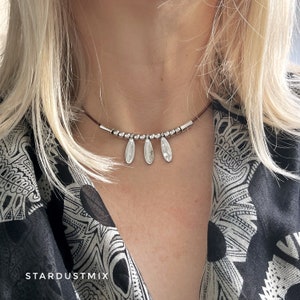 Necklace with Leather and antique silver beads and pendants/boho ethnic beaded necklace/handmade jewelry/Mother’s Day gifts for her