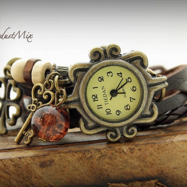 Watches for women/steampunk watch/leather bracelet/vintage watches/boho bracelet/gift for her/boho jewelry/bohemian jewelry/gift for women