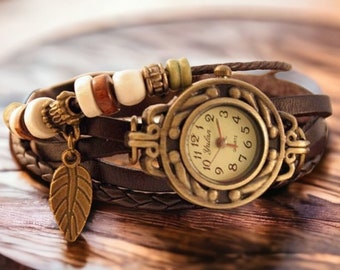 Watches for women gift for her/Womens watch gift for women/leather bracelet/vintage watch style/boho bracelet/boho watch/steampunk watch