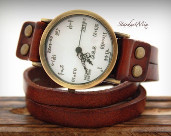 Brown leather Watch for women/Womens watches/steampunk watch/gift for her/gift for women/boho watch/unisex watch/maths graduation gift