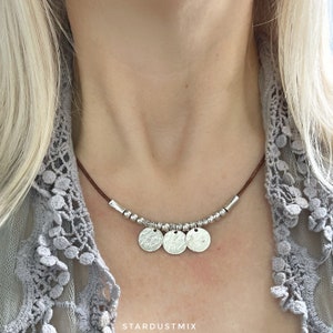 Necklace with Leather and antique silver beads and pendants/boho ethnic beaded necklace/handmade jewelry/Mother’s Day gifts for her