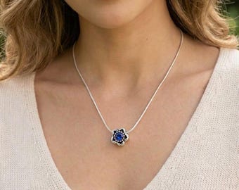 Sterling Silver Snake Chain Necklace, Crystal Spacer Bead Pendant