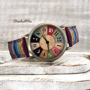Watches for women gifts for her/Gift for him/Watch gift for women with quirky multicolour strap/Gift for mum/UK stock/boho and hippie