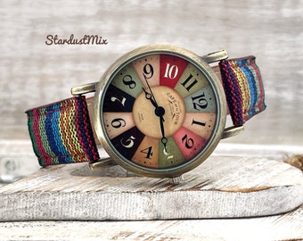 Watches for women gifts for her/Gift for him/Watch gift for women with quirky multicolour strap/Gift for mum/UK stock/boho and hippie