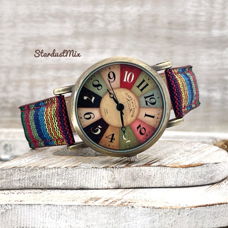 Watches for women gifts for her/Gift for him/Watch gift for women with quirky multicolour strap/Gift for mum/UK stock/boho and hippie Rainbow