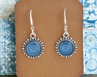 Earrings for women gift for her/Gift for women handmade jewelry/Sterling silver denim blue boho earrings/dangle drop earrings