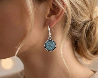 Drop Earrings in Silver and Moroccan blue/Gift for her/Gift for women/minimalist dangle earrings/bohemian earring