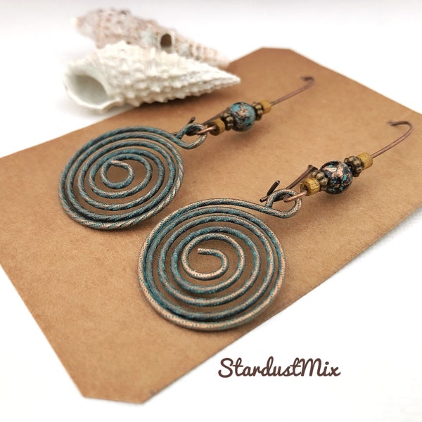 Ethnic boho earrings for women/filigree earrings/bohemian earrings/long ethnic earrings/geometric large spiral earrings/gift for women