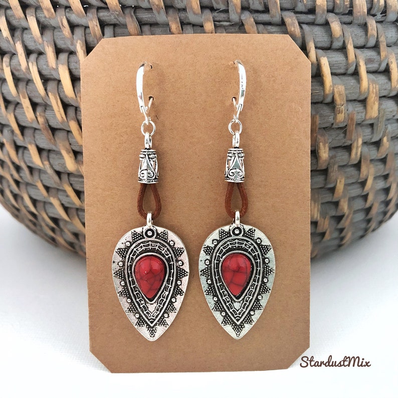 Long earrings for women/Gift for her boho earrings/dangle earrings handmade jewelry/earrings gift for women/drop earrings Red