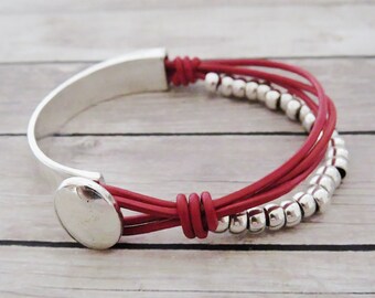Bracelet Leather Boho jewelry  handmade jewelry beaded bracelet silver gift for women gift for her sister gift for mom beach boho bracelet