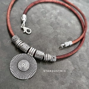 Necklace for women gift for her Antique silver and leather necklace/Handmade jewelry boho ethnic minimalist necklace/gift for women necklace